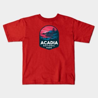 Red Sky Above Acadia National Park Emblem Kids T-Shirt